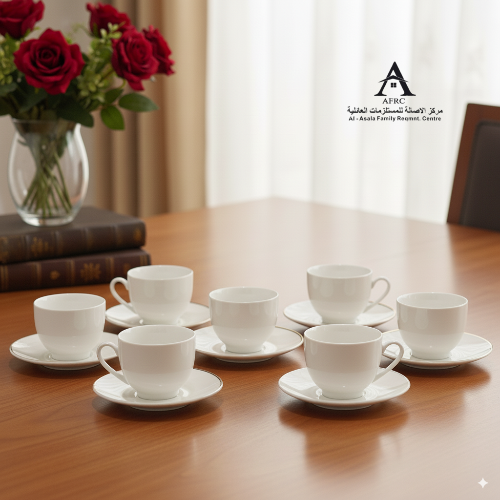 AFRC 1x6 Ceramic White Turkish Coffee Cup Set with Saucers - Model: 0043-PLAN