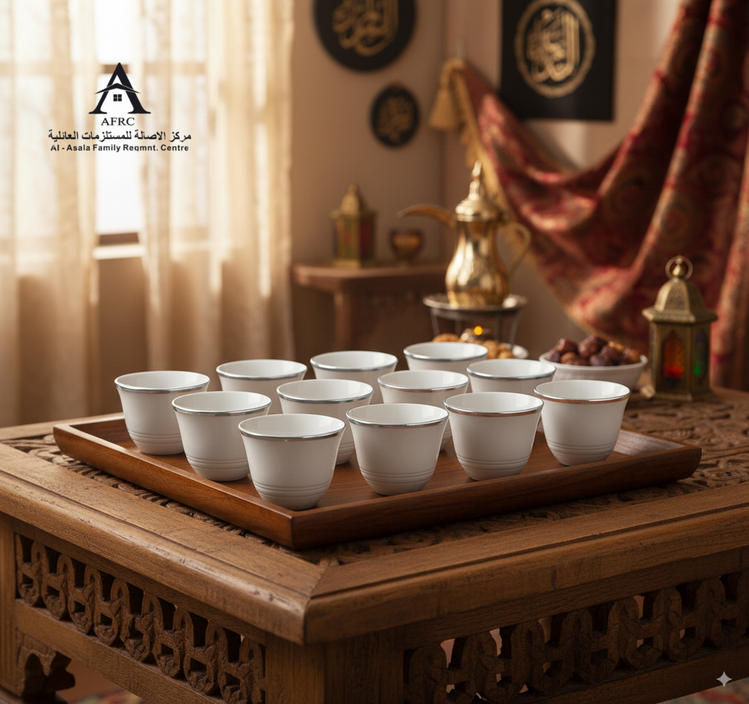 AFRC 12-Piece Ceramic Arabic Cawa Cup Set - White with Silver Line (Model: 1021S)